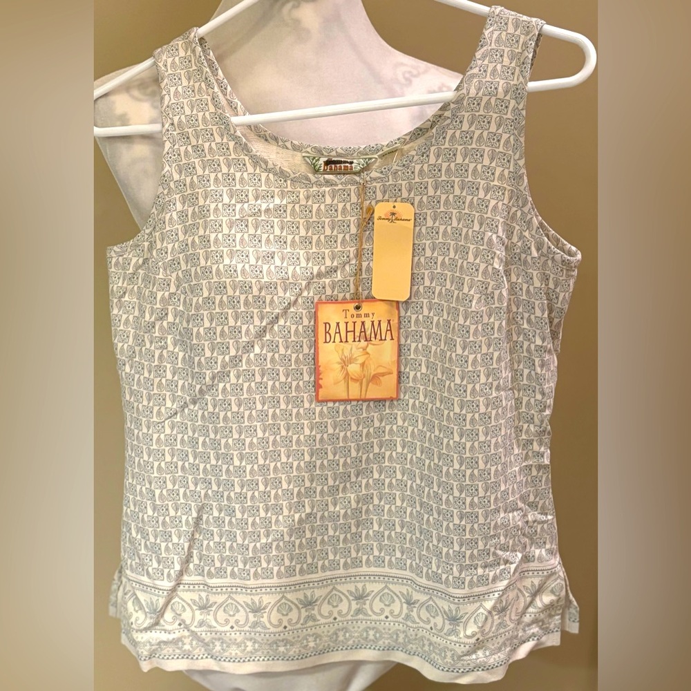 Tommy Bahama Women's Green and Cream silk Tank Top